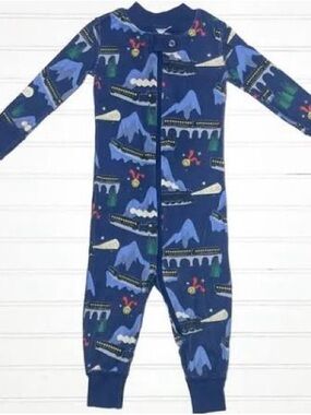 Hanna Andersson Navy Blue Mountain & Train Print Kids One-Piece